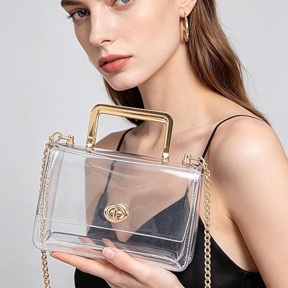 Handbags - Clear PVC Stadium Bag with Metallic Trim - Transparent